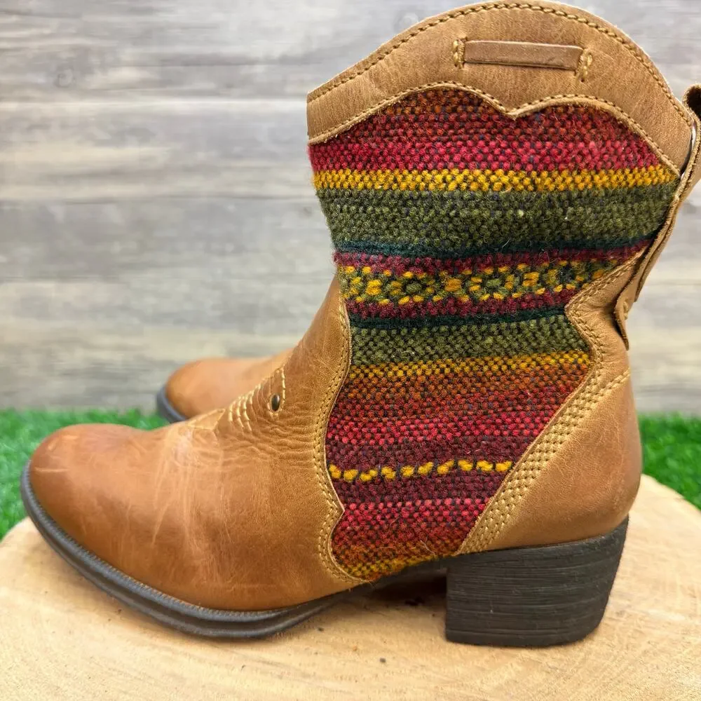 Born Women - Size 6.5 - Tan Tapestry Ankle Zipper Boots MOE3 - Picture 6 of 9